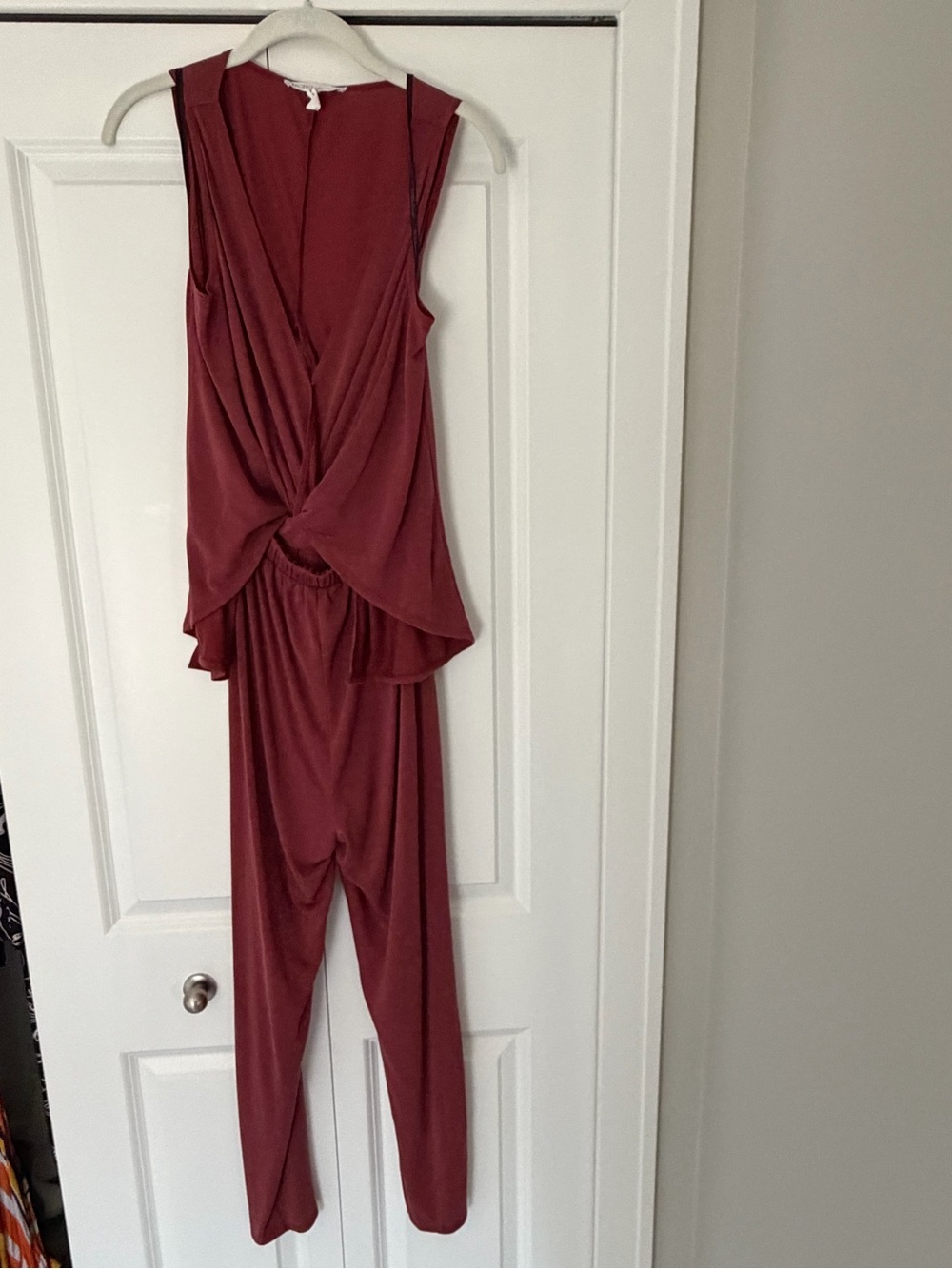 BCBGeneration Sleeveless Twist-Front Jumpsuit in Rosewood